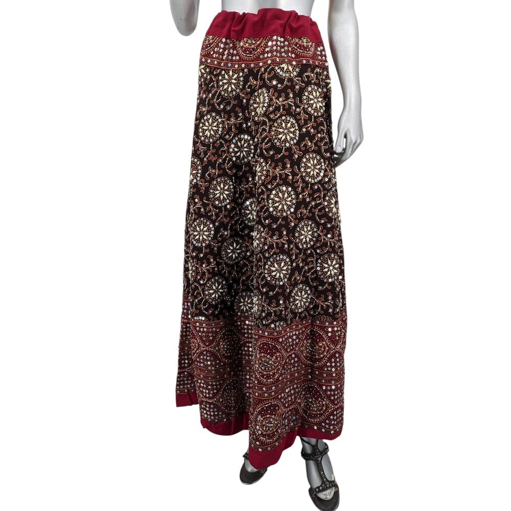 NWOT Vintage 1990s Ornate Indian Cotton Bead Sequin MAXI SKIRT Drawstring Waist